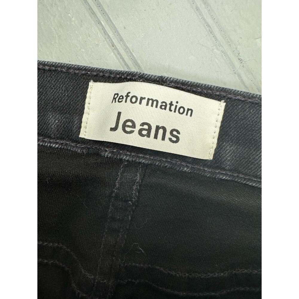 Reformation Size 25 Womens Jeans Black Emma High Rise Wide Leg Raw Hem Stretch - Picture 5 of 6